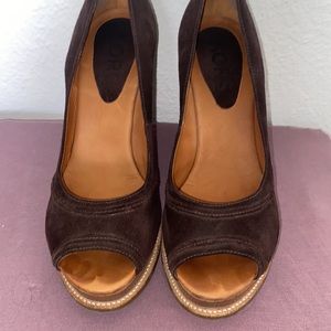 Michael Kors brown peep toe wedges size 10 women